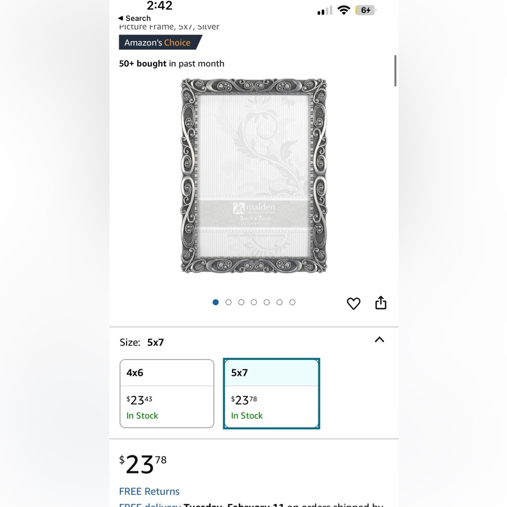 Malden International Designs Morgan Pewter Metal Picture Frame, 5x7, Silver